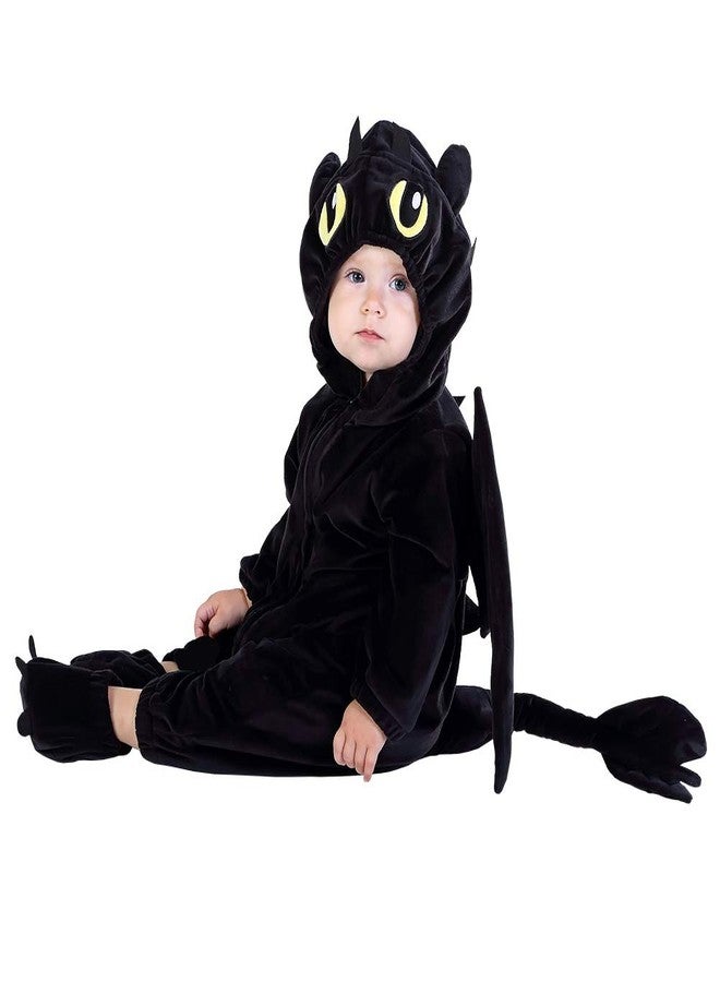 HSCTEK Toddler Dragon Costume, Baby Animal Cosplay Newborn Boys Girls, Infant Halloween Onesie Clothes 4T, Black - Image 3